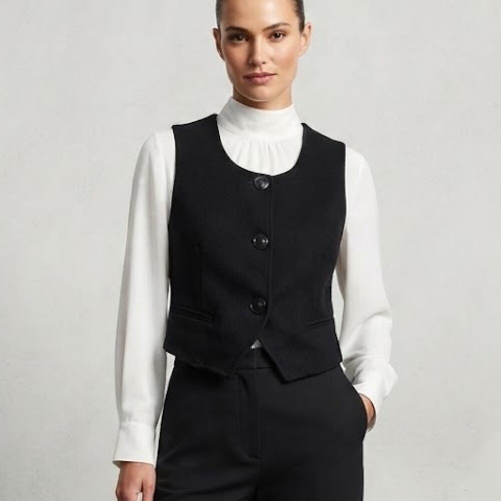 Vintage Express Thick Tuxedo Cut Waistcoat Vest Size M Black Dark Academia 90s